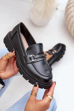 Klasyczne Mokasyny Damskie Z Eko Skóry Czarne Savethira