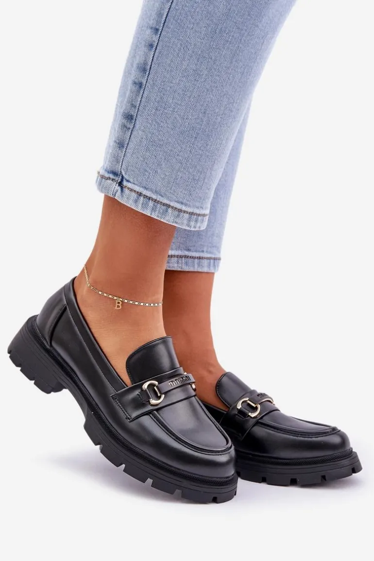 Klasyczne Mokasyny Damskie Z Eko Skóry Czarne Savethira