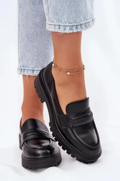 Klasyczne Mokasyny Damskie Z Eko Skóry Czarne Enticca