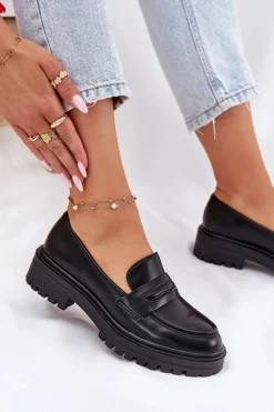 Klasyczne Mokasyny Damskie Z Eko Skóry Czarne Enticca