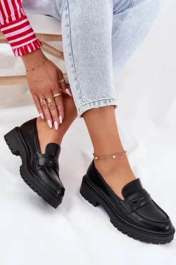 Klasyczne Mokasyny Damskie Z Eko Skóry Czarne Enticca