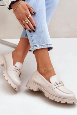 Klasyczne Mokasyny Damskie Z Eko Skóry Beżowe Savethira