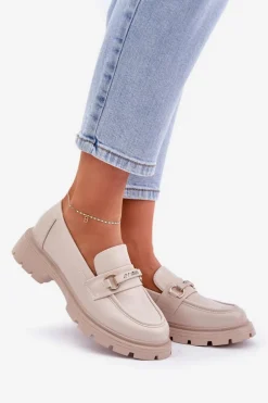 Klasyczne Mokasyny Damskie Z Eko Skóry Beżowe Savethira