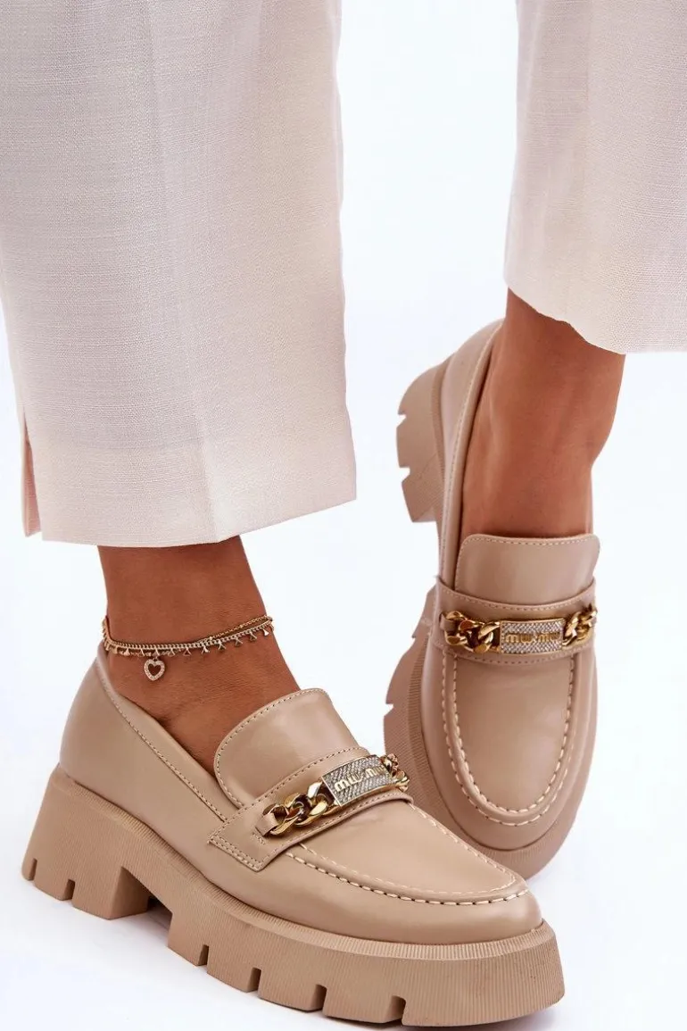 Klasyczne Mokasyny Na Masywnej Platformie Beżowe Catch Me!