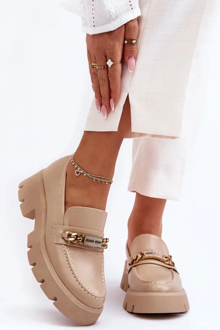 Klasyczne Mokasyny Na Masywnej Platformie Beżowe Catch Me!