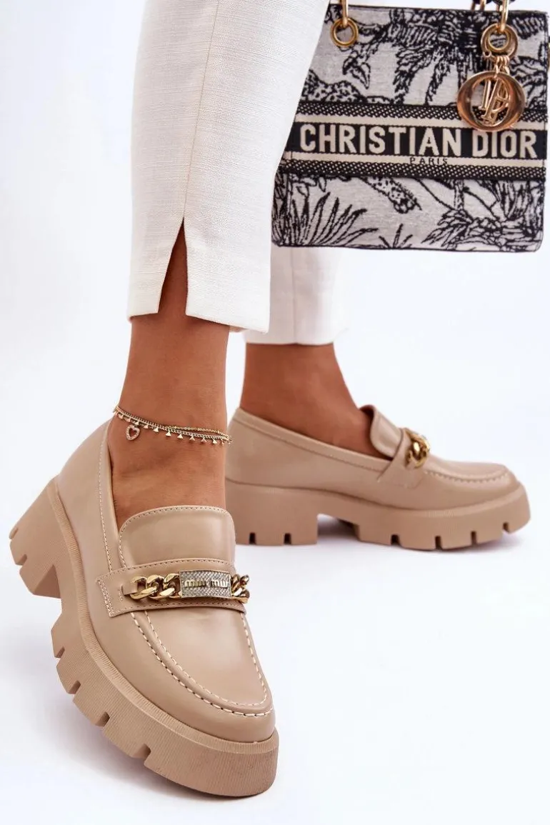 Klasyczne Mokasyny Na Masywnej Platformie Beżowe Catch Me!