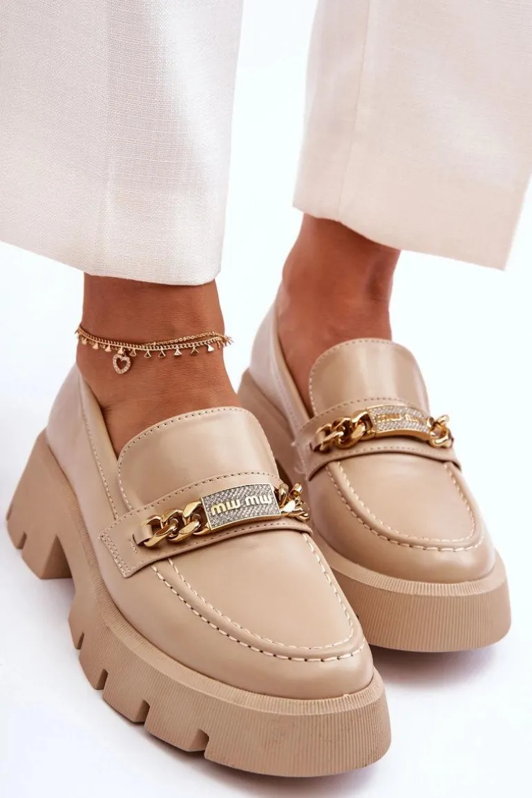 Klasyczne Mokasyny Na Masywnej Platformie Beżowe Catch Me!