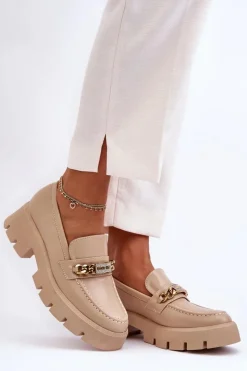 Klasyczne Mokasyny Na Masywnej Platformie Beżowe Catch Me!