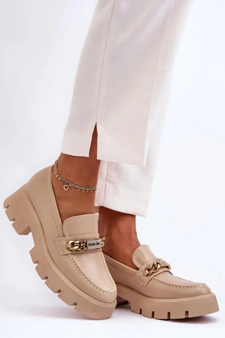 Klasyczne Mokasyny Na Masywnej Platformie Beżowe Catch Me!