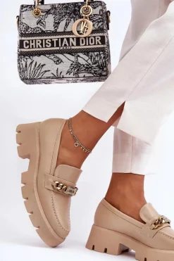 Klasyczne Mokasyny Na Masywnej Platformie Beżowe Catch Me!