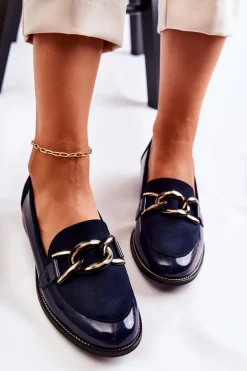 Klasyczne Mokasyny Z Łańcuchem Laura Messi 2531 Granatowe