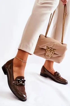 Klasyczne Mokasyny Z Łańcuchem Laura Messi 2531 Brązowe