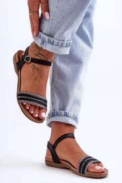 Klasyczne Płaskie Sandały Damskie Czarne S.Barski 6708