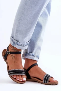 Klasyczne Płaskie Sandały Damskie Czarne S.Barski 6708