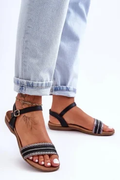 Klasyczne Płaskie Sandały Damskie Czarne S.Barski 6708