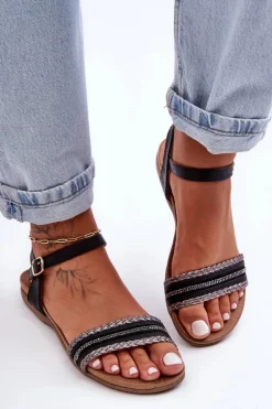 Klasyczne Płaskie Sandały Damskie Czarne S.Barski 6708