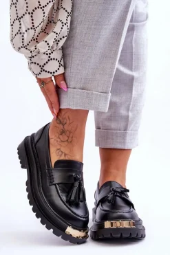 Klasyczne Półbuty Mokasyny Z Frędzlami Czarne Lonisa