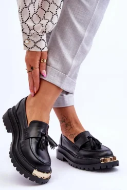 Klasyczne Półbuty Mokasyny Z Frędzlami Czarne Lonisa