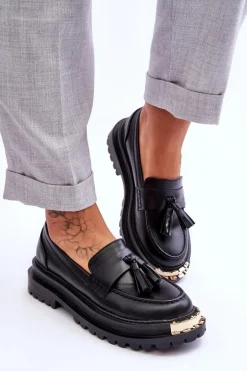 Klasyczne Półbuty Mokasyny Z Frędzlami Czarne Lonisa