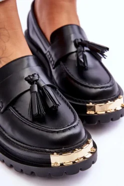 Klasyczne Półbuty Mokasyny Z Frędzlami Czarne Lonisa
