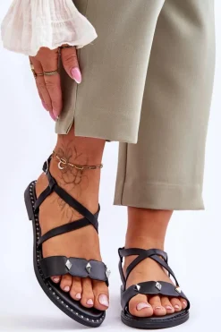 Klasyczne Sandałki Z Ćwiekami S.Barski KV-YXD072-1 Czarne