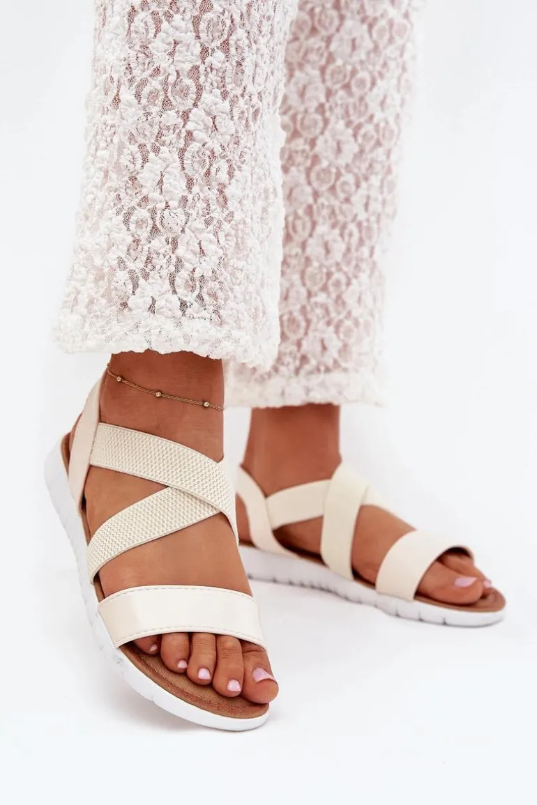 Klasyczne Sandały Damskie Wsuwane Jasnobeżowe Norina