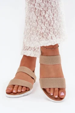 Klasyczne Sandały Damskie Wsuwane Beżowe Felira