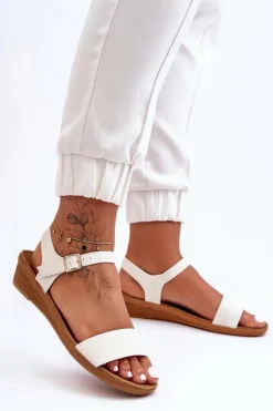 Klasyczne Sandały Na Niskim Koturnie Białe Arya