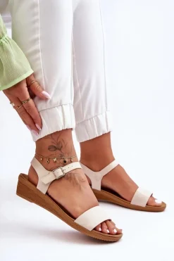 Klasyczne Sandały Na Niskim Koturnie Białe Arya