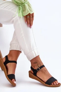 Klasyczne Sandały Na Niskim Koturnie Czarne Arya