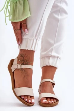 Klasyczne Sandały Na Niskim Koturnie Beżowe Arya