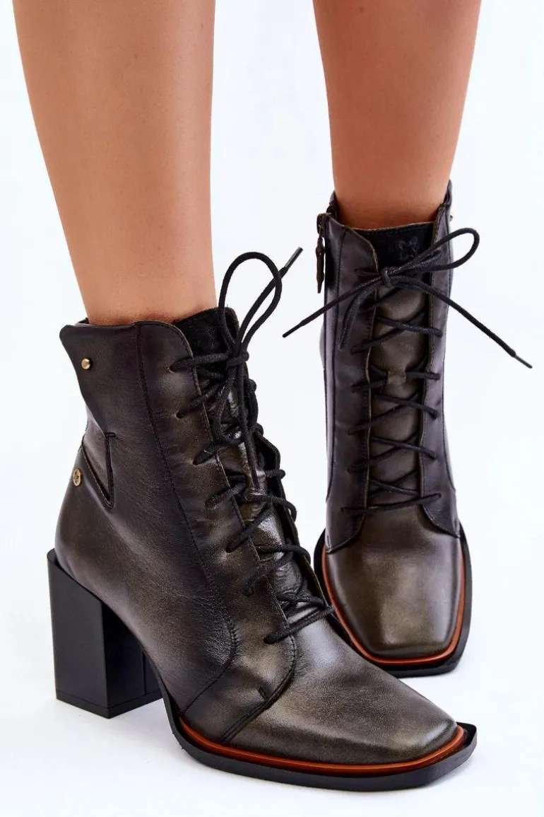 Klasyczne Skórzane Botki Sznurowane Maciejka 05667-09 Zielone