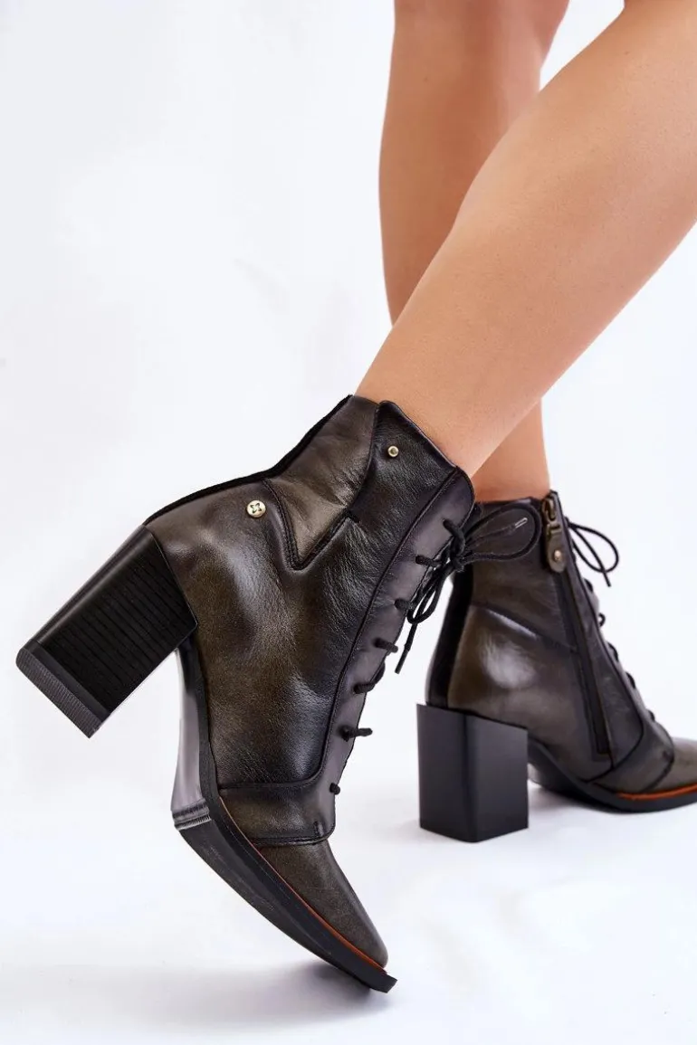 Klasyczne Skórzane Botki Sznurowane Maciejka 05667-09 Zielone