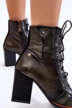 Klasyczne Skórzane Botki Sznurowane Maciejka 05667-09 Zielone