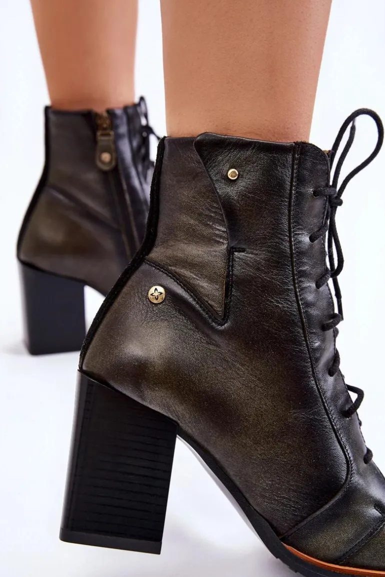 Klasyczne Skórzane Botki Sznurowane Maciejka 05667-09 Zielone