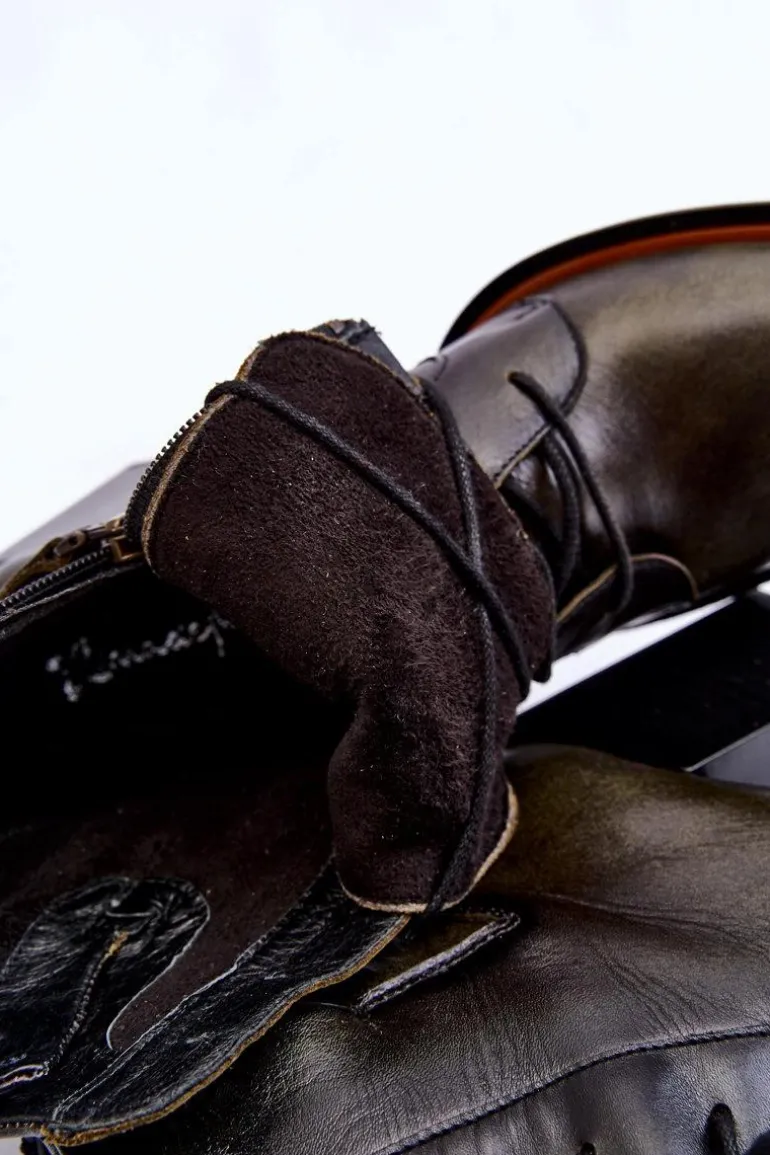 Klasyczne Skórzane Botki Sznurowane Maciejka 05667-09 Zielone