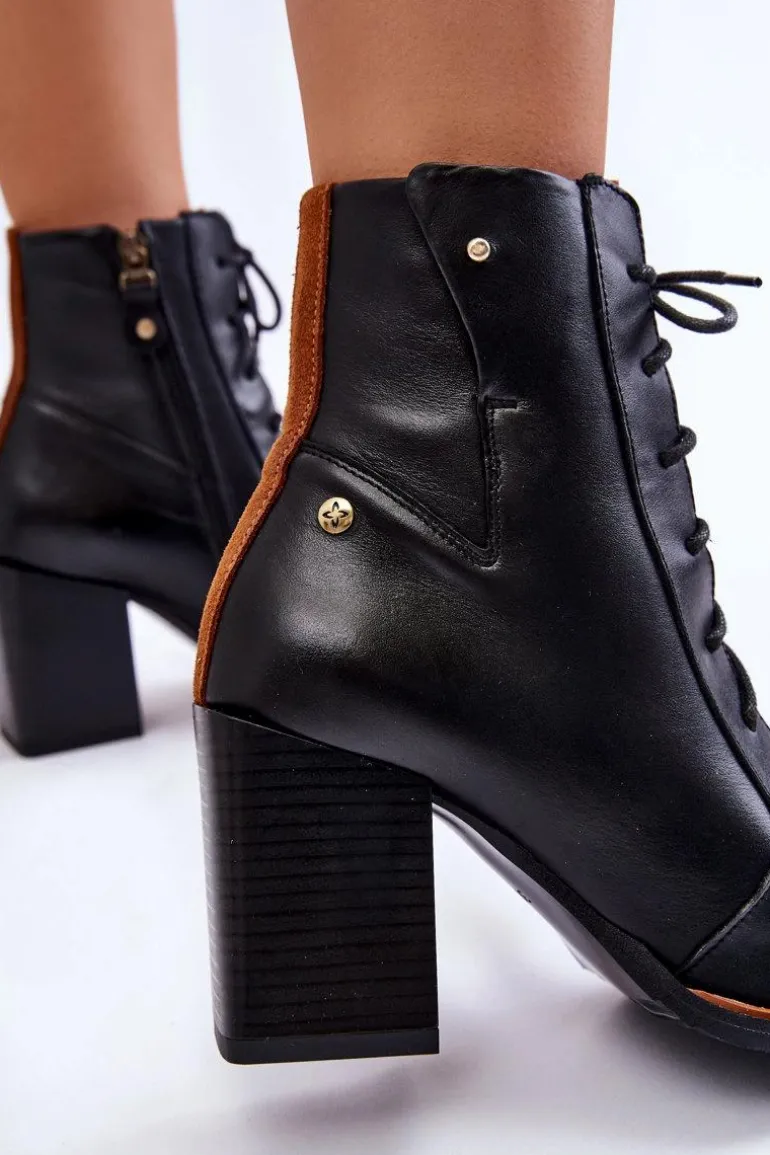 Klasyczne Skórzane Botki Sznurowane Maciejka 05667-01 Czarne