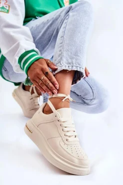 Klasyczne Skórzane Buty Sportowe Beżowe Jennys