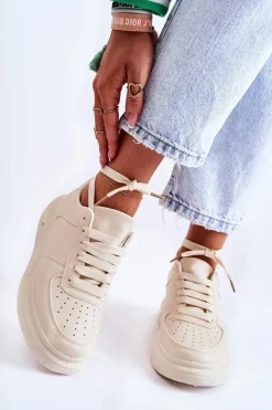 Klasyczne Skórzane Buty Sportowe Beżowe Jennys