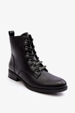 Klasyczne Skórzane Damskie Ocieplane Botki S.Barski HY75-10 Czarne