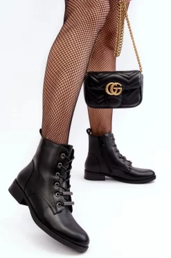 Klasyczne Skórzane Damskie Ocieplane Botki S.Barski HY75-10 Czarne