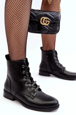 Klasyczne Skórzane Damskie Ocieplane Botki S.Barski HY75-10 Czarne