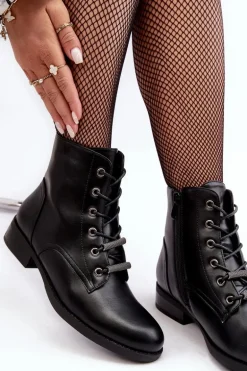 Klasyczne Skórzane Damskie Ocieplane Botki S.Barski HY75-10 Czarne