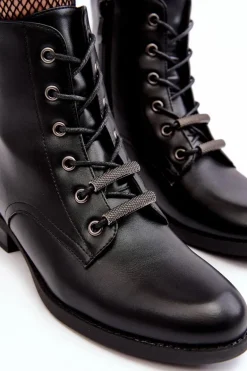 Klasyczne Skórzane Damskie Ocieplane Botki S.Barski HY75-10 Czarne