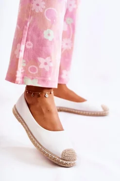 Klasyczne Skórzane Damskie Espadryle Białe Calabria