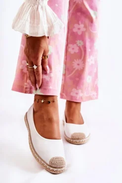 Klasyczne Skórzane Damskie Espadryle Białe Calabria