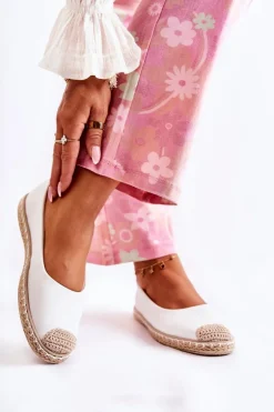 Klasyczne Skórzane Damskie Espadryle Białe Calabria