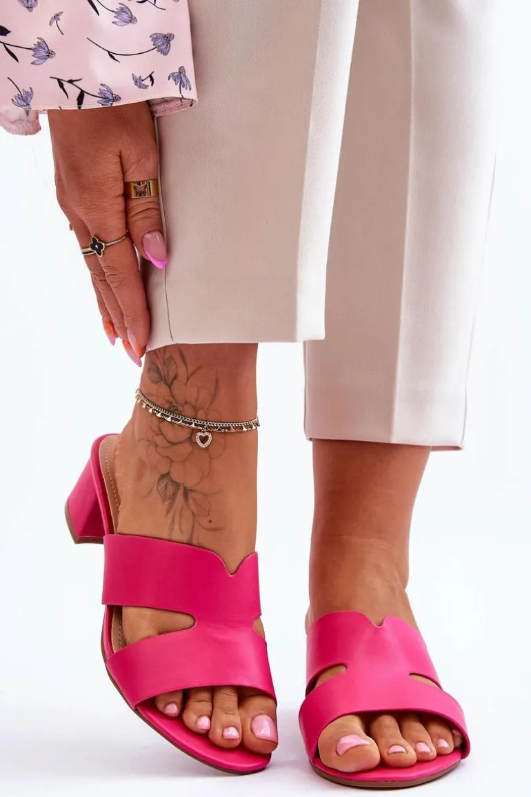 Klasyczne Skórzane Klapki Na Niskim Obcasie Fuksja Miley