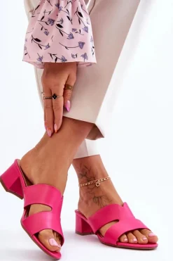 Klasyczne Skórzane Klapki Na Niskim Obcasie Fuksja Miley