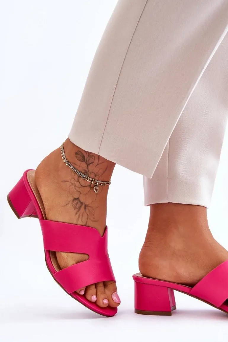 Klasyczne Skórzane Klapki Na Niskim Obcasie Fuksja Miley